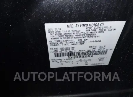 FORD FLEX 2019 vin 2FMGK5C85KBA14951 from auto auction Iaai