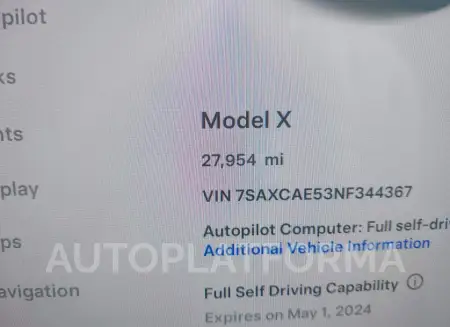 TESLA MODEL X 2022 vin 7SAXCAE53NF344367 from auto auction Iaai