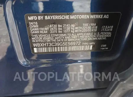 BMW X1 2016 vin WBXHT3C39G5E56972 from auto auction Iaai