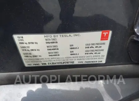 TESLA MODEL S 2018 vin 5YJSA1E20JF297702 from auto auction Iaai