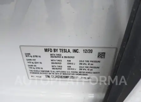 TESLA MODEL X 2021 vin 5YJXCBE26MF325111 from auto auction Iaai