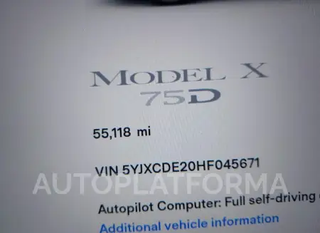 TESLA MODEL X 2017 vin 5YJXCDE20HF045671 from auto auction Iaai