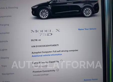 TESLA MODEL X 2017 vin 5YJXCDE20HF045671 from auto auction Iaai