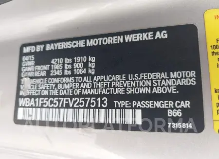 BMW 228I 2015 vin WBA1F5C57FV257513 from auto auction Iaai