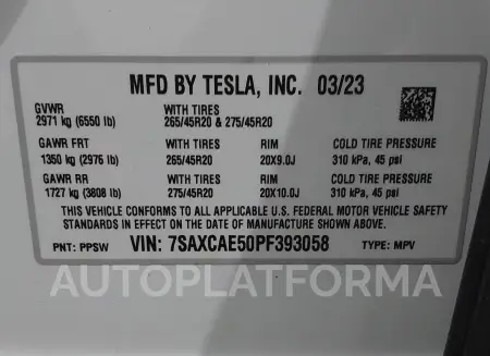 TESLA MODEL X 2023 vin 7SAXCAE50PF393058 from auto auction Iaai