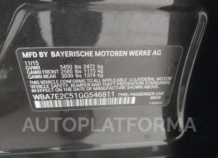 BMW 740I 2016 vin WBA7E2C51GG546811 from auto auction Iaai