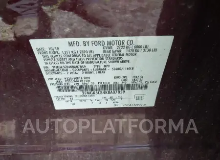 FORD FLEX 2019 vin 2FMGK5C84KBA07859 from auto auction Iaai