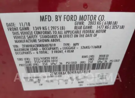 FORD FLEX 2019 vin 2FMHK6C80KBA07819 from auto auction Iaai