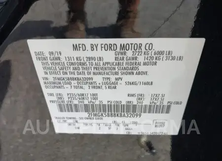 FORD FLEX 2019 vin 2FMGK5B88KBA32099 from auto auction Iaai