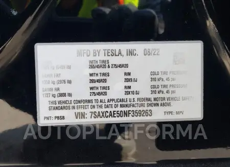 TESLA MODEL X 2022 vin 7SAXCAE50NF359263 from auto auction Iaai