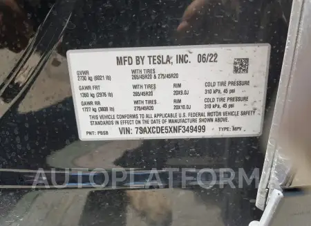 TESLA MODEL X 2022 vin 7SAXCDE5XNF349499 from auto auction Iaai