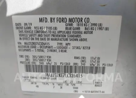 FORD ECOSPORT 2020 vin MAJ3S2KE7LC326415 from auto auction Iaai