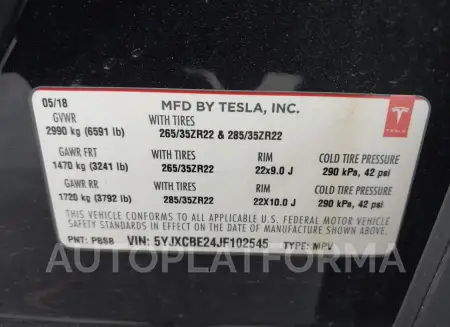 TESLA MODEL X 2018 vin 5YJXCBE24JF102545 from auto auction Iaai