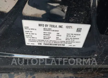 TESLA MODEL X 2022 vin 7SAXCBE5XNF329788 from auto auction Iaai