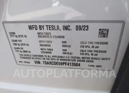 TESLA MODEL X 2023 vin 7SAXCDE59PF413504 from auto auction Iaai