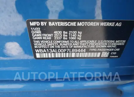 BMW M235 GRAN COUPE 2023 vin WBA13AL00P7L89444 from auto auction Iaai