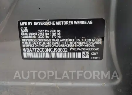 BMW 740 2022 vin WBA7T2C03NCJ98802 from auto auction Iaai