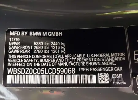 BMW M8 2020 vin WBSDZ0C05LCD59068 from auto auction Iaai