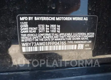 BMW I4 2023 vin WBY73AW01PFP04765 from auto auction Iaai