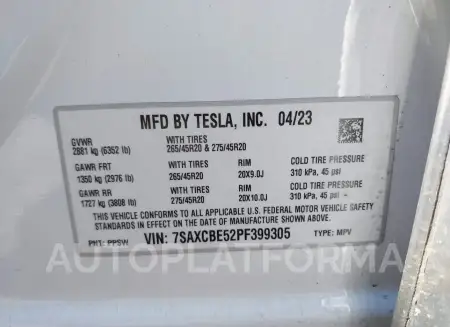 TESLA MODEL X 2023 vin 7SAXCBE52PF399305 from auto auction Iaai