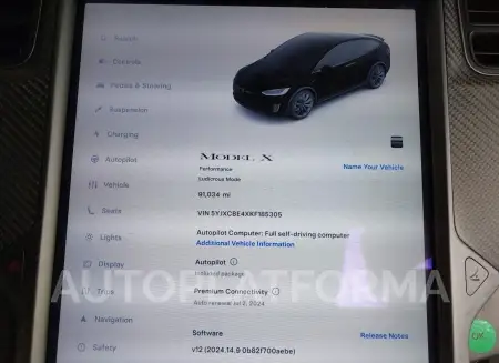 TESLA MODEL X 2019 vin 5YJXCBE4XKF185305 from auto auction Iaai