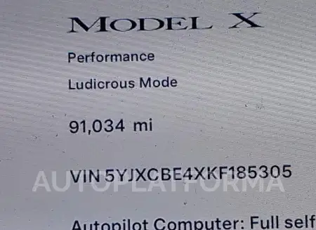 TESLA MODEL X 2019 vin 5YJXCBE4XKF185305 from auto auction Iaai