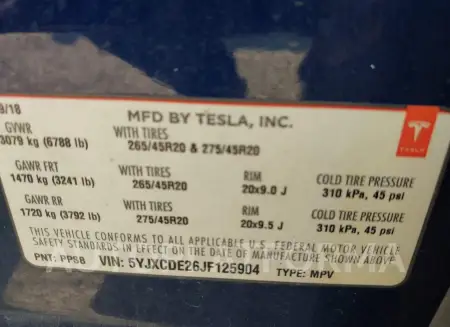 TESLA MODEL X 2018 vin 5YJXCDE26JF125904 from auto auction Iaai