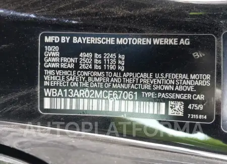 BMW M440I 2021 vin WBA13AR02MCF67061 from auto auction Iaai