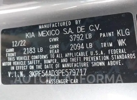 KIA FORTE 2023 vin 3KPF54AD3PE579717 from auto auction Iaai