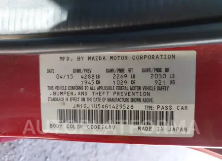 MAZDA MAZDA6 2016 vin JM1GJ1U5XG1429528 from auto auction Iaai