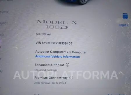 TESLA MODEL X 2018 vin 5YJXCBE21JF139407 from auto auction Iaai