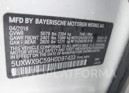 BMW X3 2017 vin 5UXWX9C59H0D97433 from auto auction Iaai