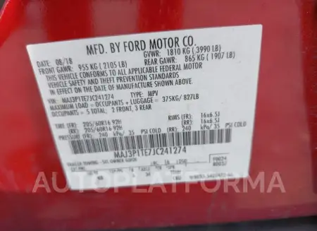 FORD ECOSPORT 2018 vin MAJ3P1TE7JC241274 from auto auction Iaai