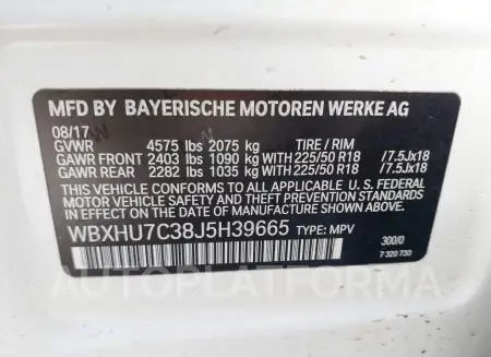 BMW X1 2018 vin WBXHU7C38J5H39665 from auto auction Iaai