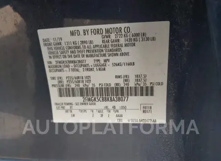 FORD FLEX 2019 vin 2FMGK5C88KBA38077 from auto auction Iaai