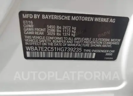 BMW 740I 2017 vin WBA7E2C51HG739235 from auto auction Iaai