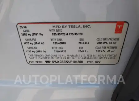 TESLA MODEL X 2018 vin 5YJXCBE22JF101300 from auto auction Iaai