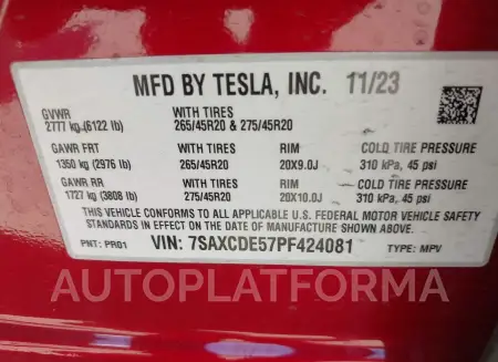 TESLA MODEL X 2023 vin 7SAXCDE57PF424081 from auto auction Iaai