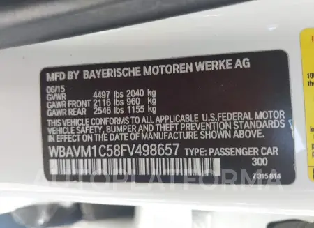 BMW X1 2015 vin WBAVM1C58FV498657 from auto auction Iaai