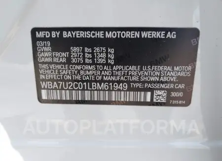 BMW 750I 2020 vin WBA7U2C01LBM61949 from auto auction Iaai