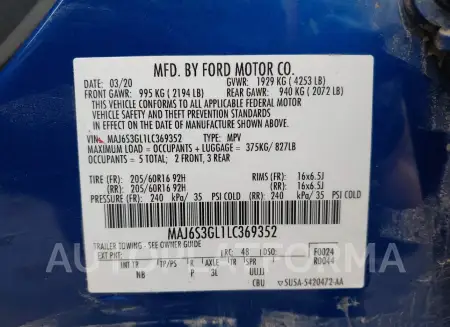 FORD ECOSPORT 2020 vin MAJ6S3GL1LC369352 from auto auction Iaai