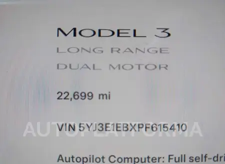 TESLA MODEL 3 2023 vin 5YJ3E1EBXPF615410 from auto auction Iaai