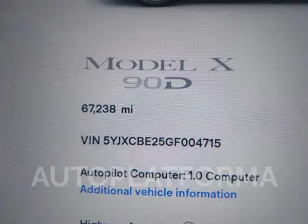 TESLA MODEL X 2016 vin 5YJXCBE25GF004715 from auto auction Iaai