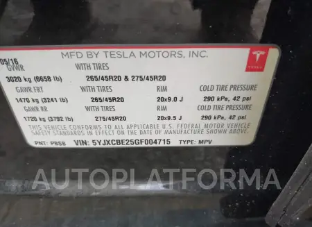 TESLA MODEL X 2016 vin 5YJXCBE25GF004715 from auto auction Iaai