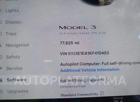 TESLA MODEL 3 2019 vin 5YJ3E1EA1KF410493 from auto auction Iaai