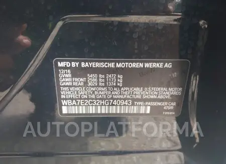 BMW 740I 2017 vin WBA7E2C32HG740943 from auto auction Iaai