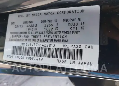 MAZDA MAZDA6 2016 vin JM1GJ1V57G1422812 from auto auction Iaai