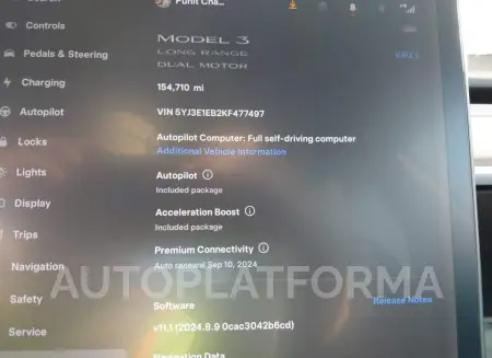 TESLA MODEL 3 2019 vin 5YJ3E1EB2KF477497 from auto auction Iaai