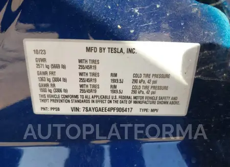 TESLA MODEL Y 2023 vin 7SAYGAEE4PF906417 from auto auction Iaai