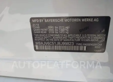 BMW 640I GRAN TURISMO 2018 vin WBAJV6C51JBJ99823 from auto auction Iaai